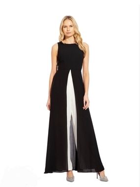 Adrianna Papell Black Gown with White Center Panel